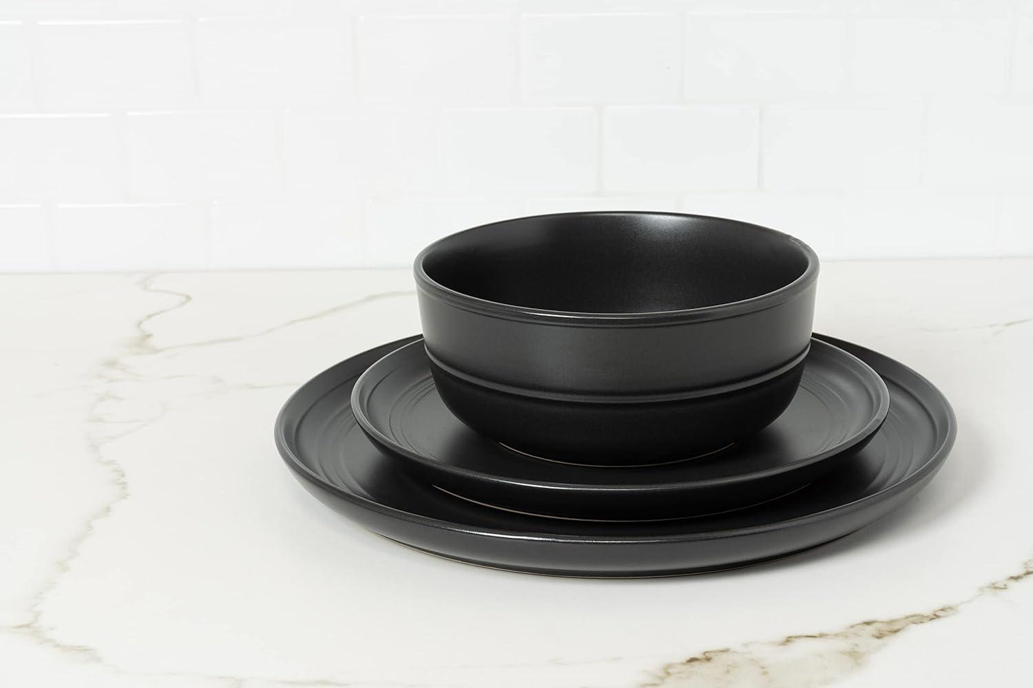 Matte Black Ceramic 10.5" Dinner Plates, Set of 6