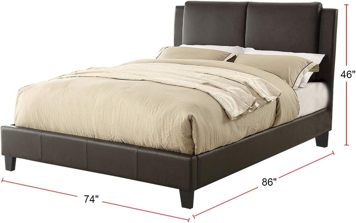 Brown Faux Leather Upholstered King Bed with Cushioned Headboard