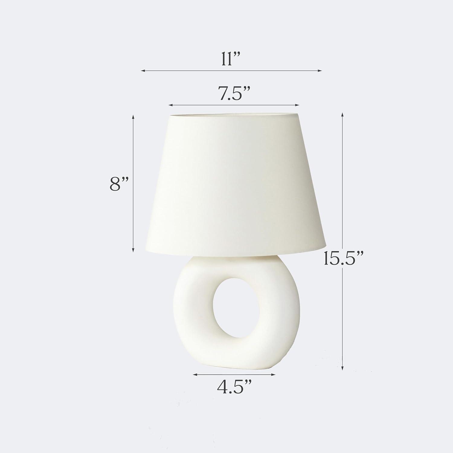 Brightech Chloe 15.5" Modern LED Table Lamp with Circular Ceramic Base and Natural Cotton Shade