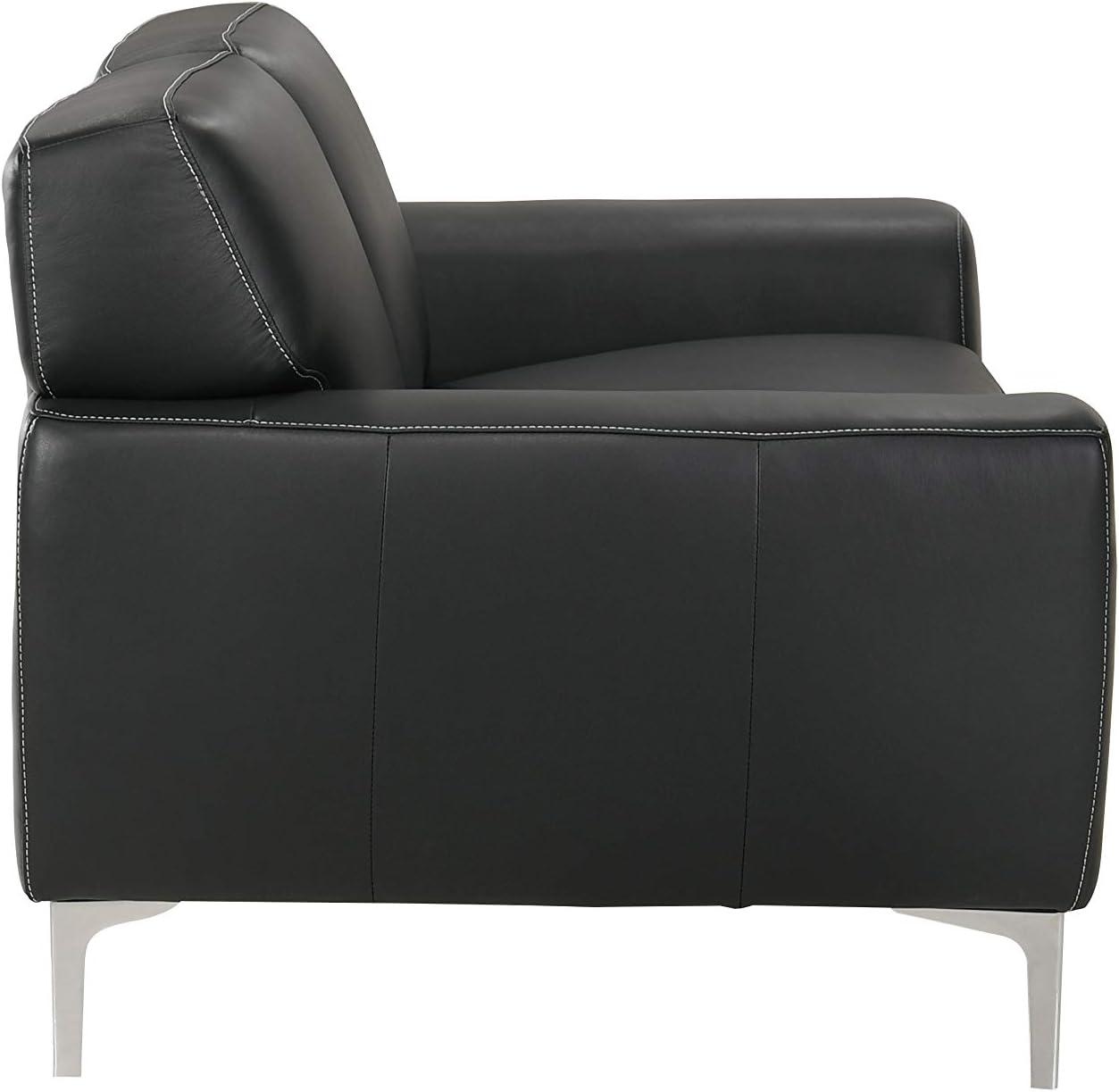 Transitional Carrara Black Leather Loveseat with Metal Legs