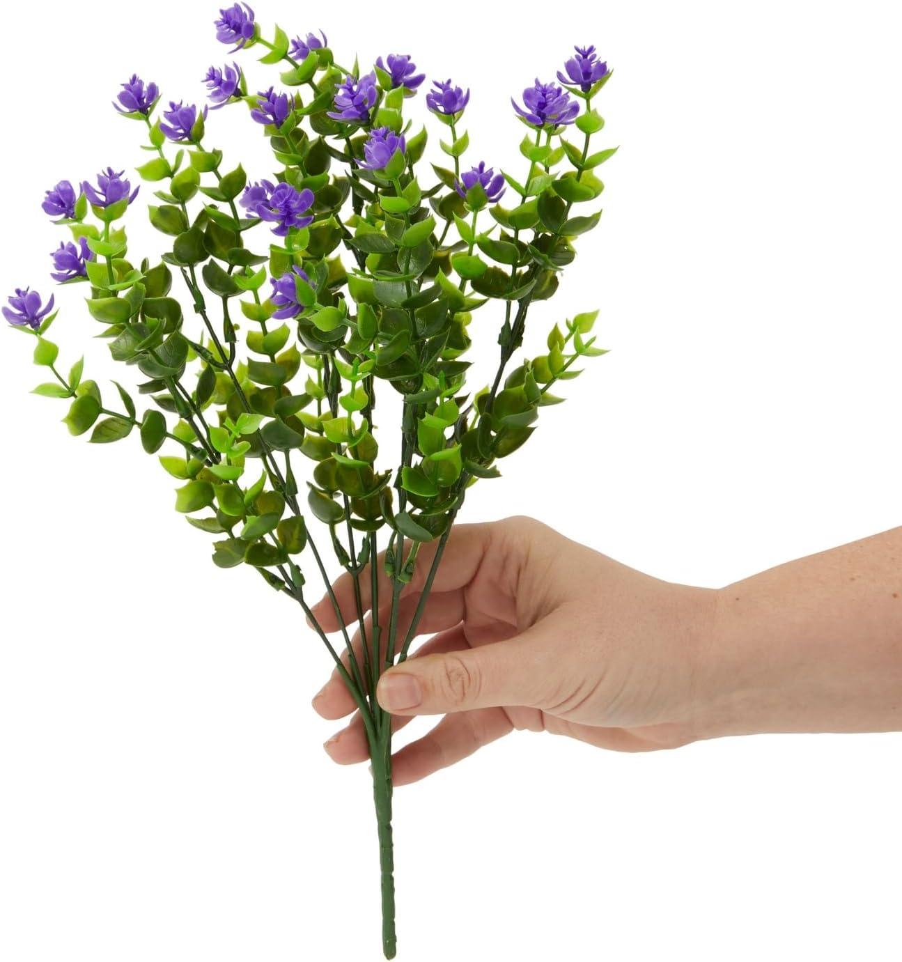 Bright Creations 6 Bundles Purple Artificial Flowers with 2 Cone Vases, Faux Fake Plant for Cemetery, Outdoor Decor (2.9 x 2.9 x 7 In)