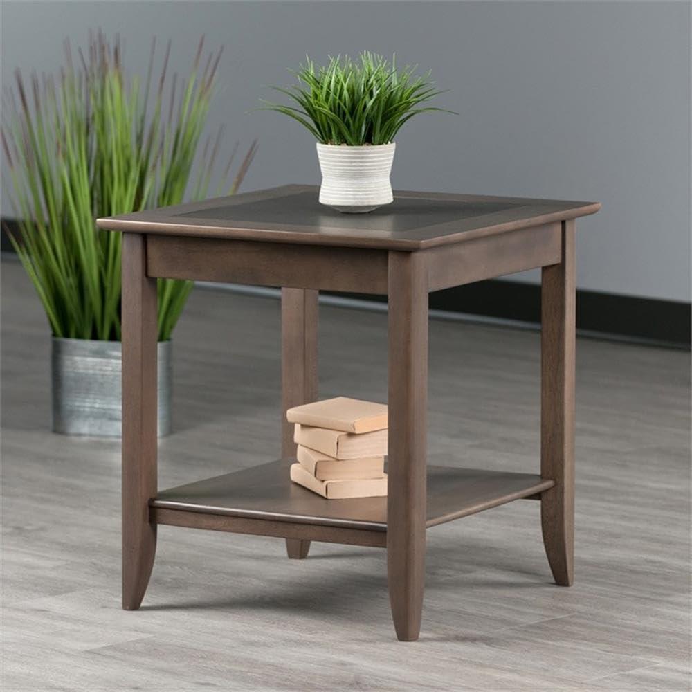 Santino End Table Oyster Gray - Winsome: Contemporary Accent Table with Lower Shelf, Wood Inlay