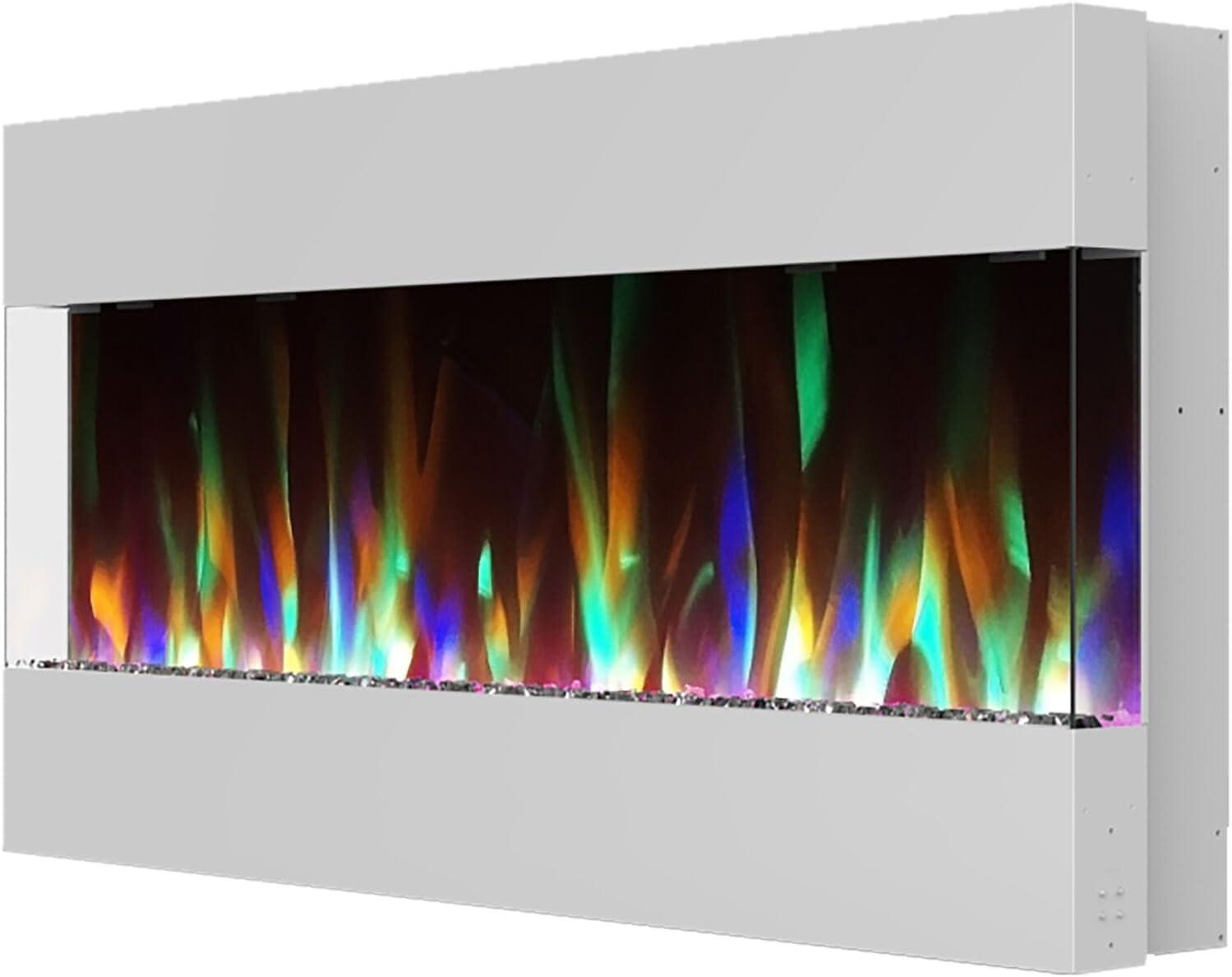 Cambridge 42 In. Recessed Wall Mounted Electric Fireplace with Crystal and LED Color Changing Display, White