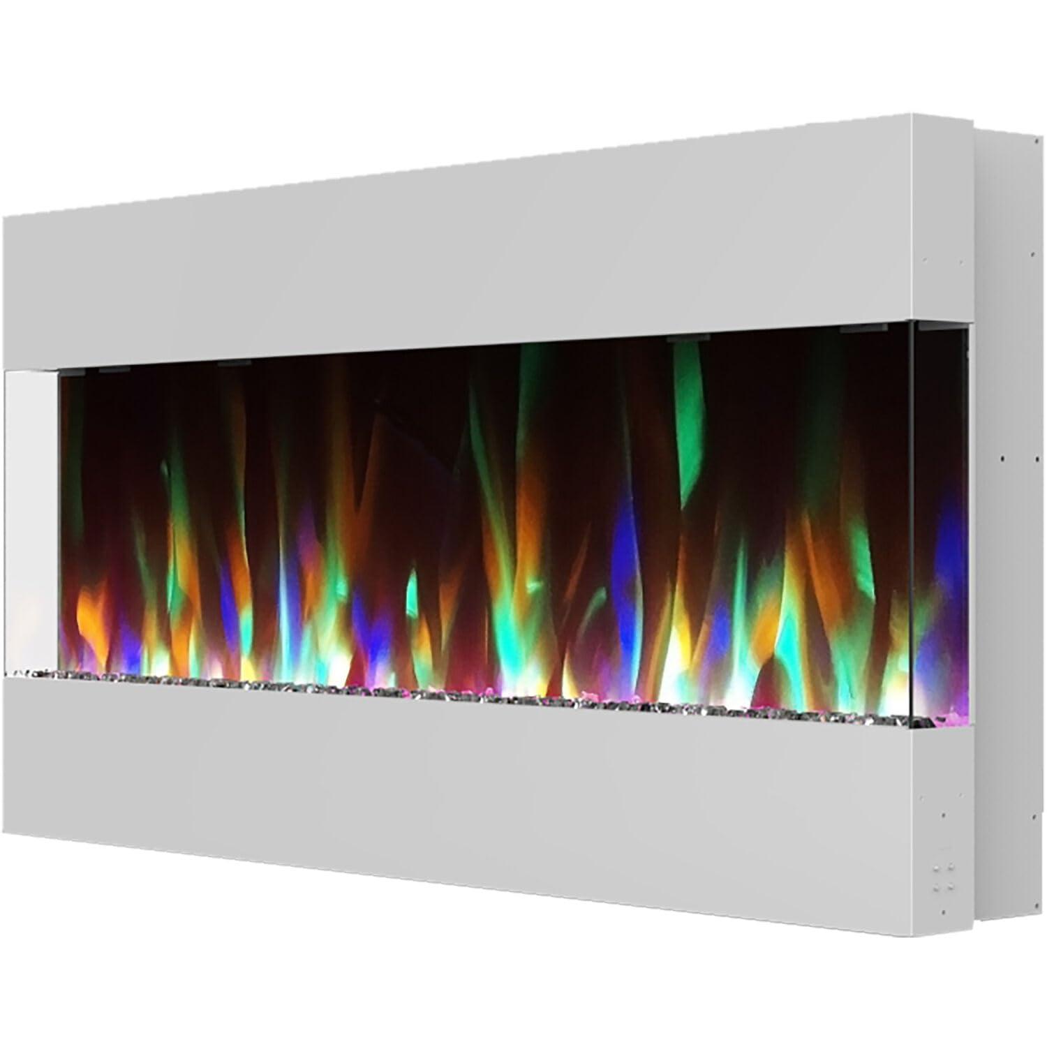Cambridge 42 In. Recessed Wall Mounted Electric Fireplace with Crystal and LED Color Changing Display, White