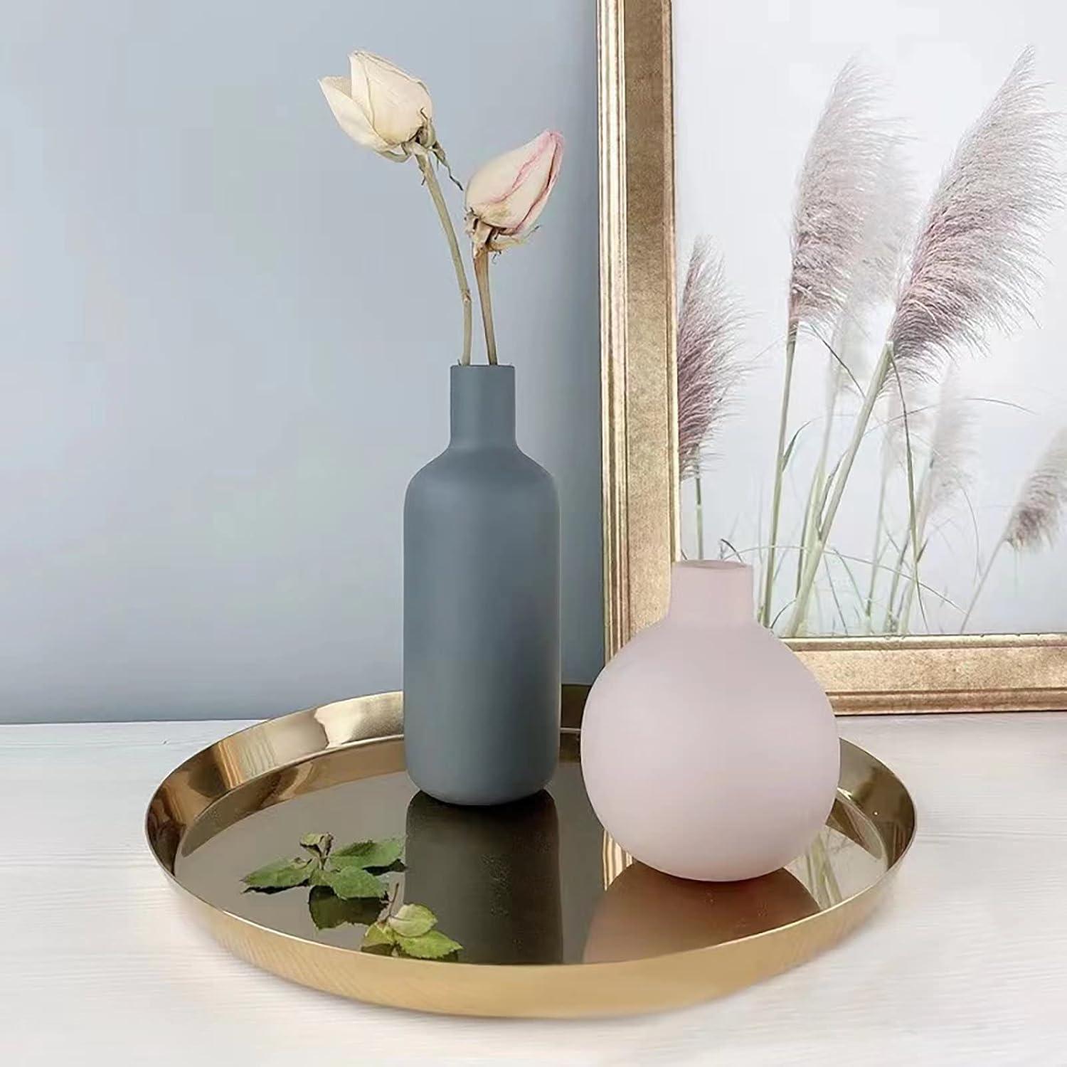 Neutral Beige and Gray Ceramic Cylinder Vase Set, 3-Piece