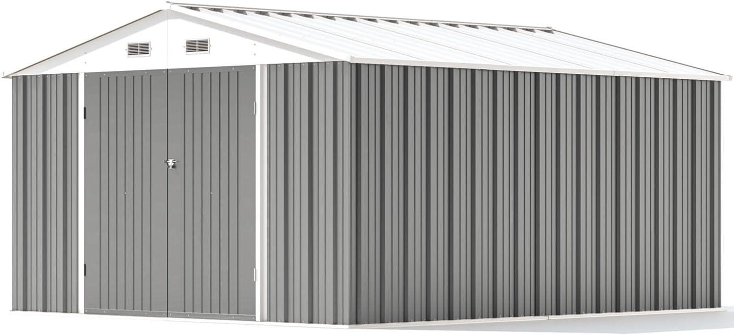 Patiowell 12'x10' Outdoor Storage Shed with Design of Double Lockable Doors Roof ,Utility Storage, Gray