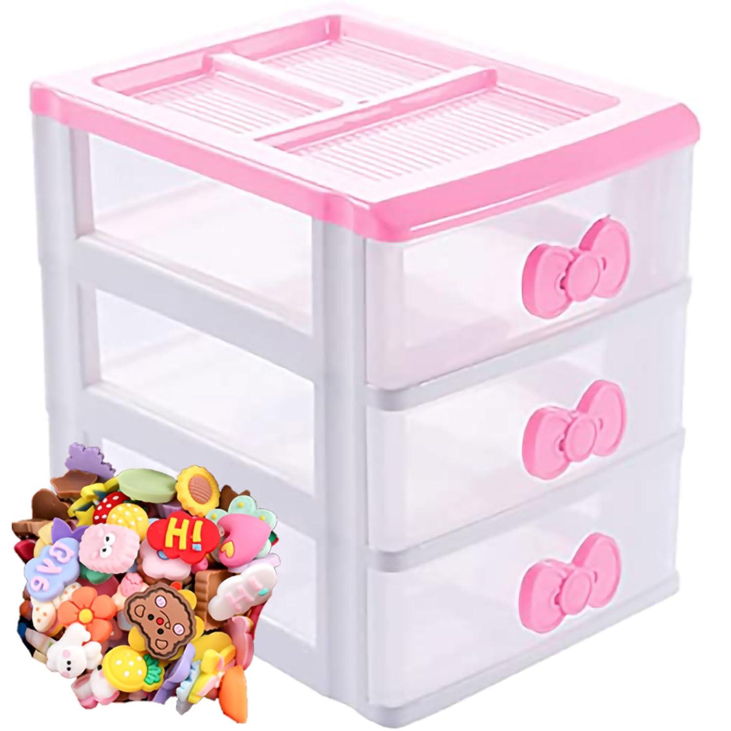 3 Drawer Storage Organizer Small Plastic Drawer Kawaii Purple Desk Organizer Drawer for Bathroom, Dorm, Desk, Office