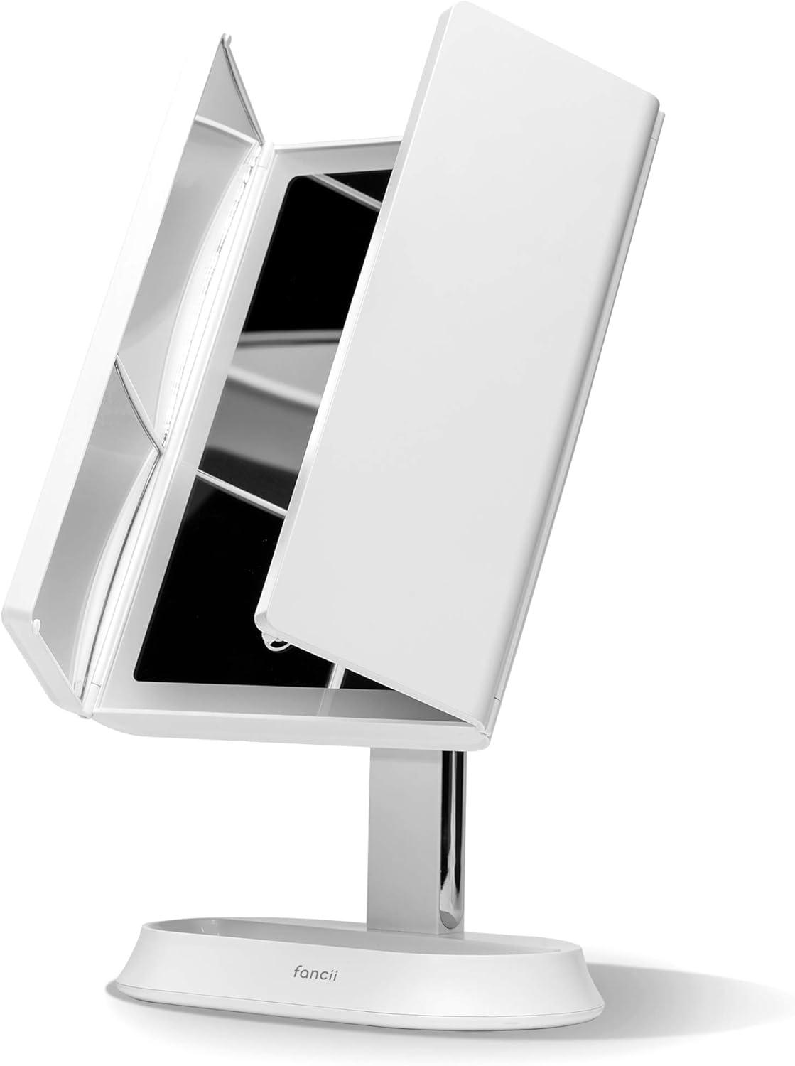 White LED Lighted Trifold Makeup Mirror with Magnification