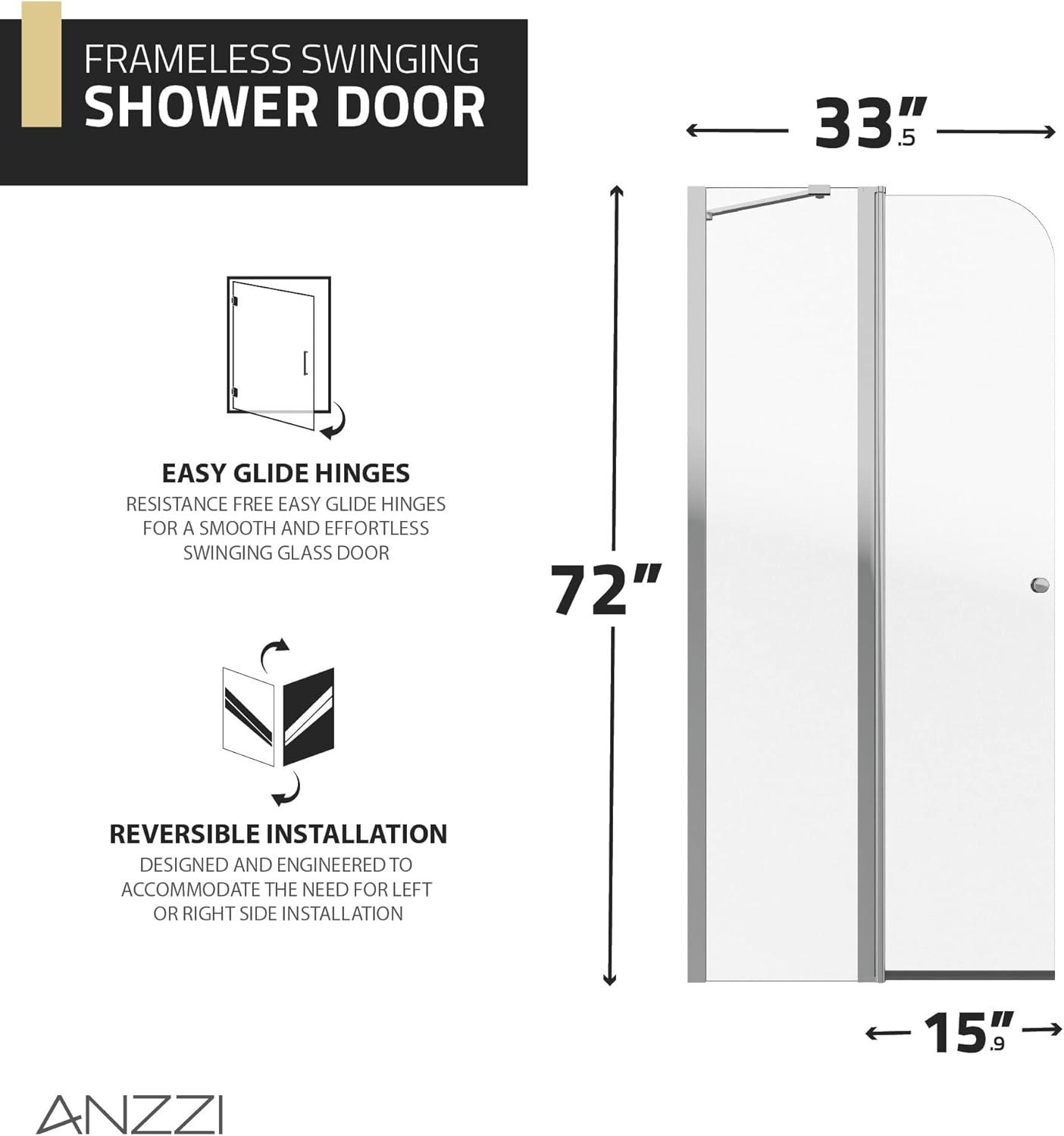 Anzzi 33.3” W x 72” H Frameless Shower Door