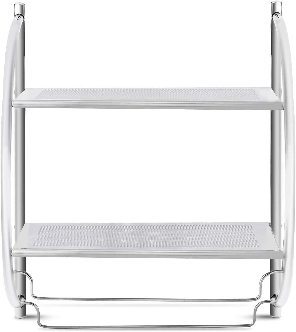 Wall Mount 2 Tier Bathroom Shelf with Bars, 18" W X 10" D X 22" H, Chrome Bathroom Shelf, Home Toilet Double Layer Shelf, Rustproof Chrome Shelf