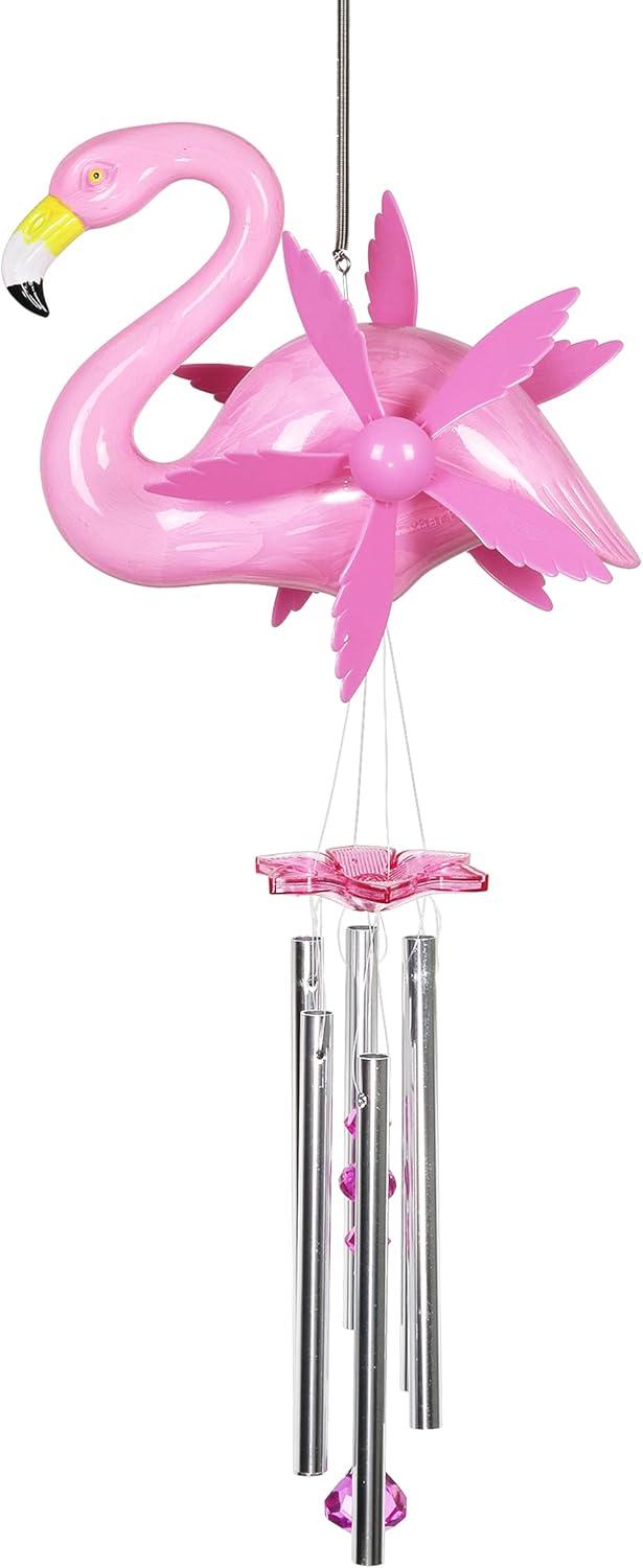 Exhart Large WindyWings Whirligig Flamingo Spinning Wind Chime, 11 by 24 Inch