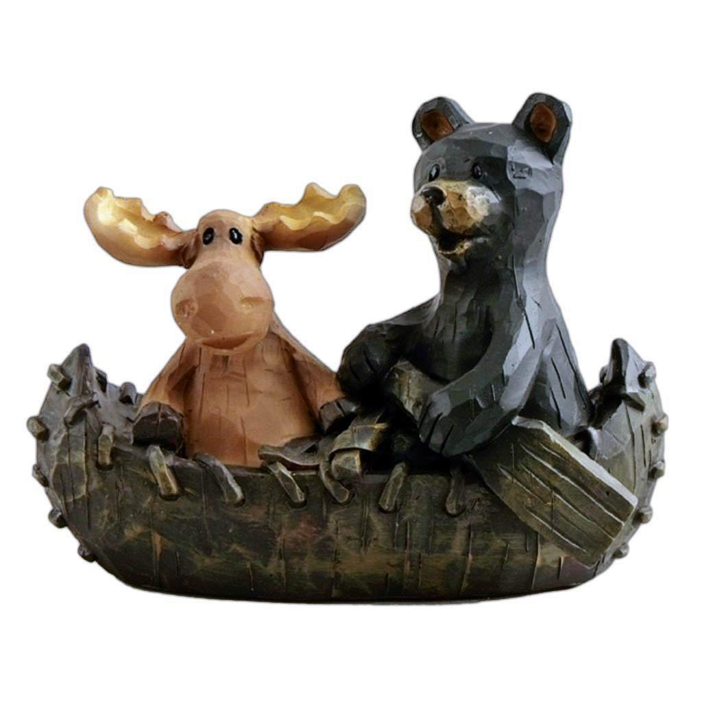 Design Toscano Moose and Black Bear in a Boat Statue
