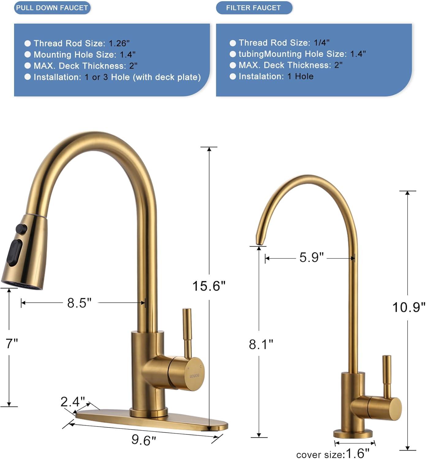 Brushed Gold Stainless Steel Kitchen Faucet with Pull-out Spray