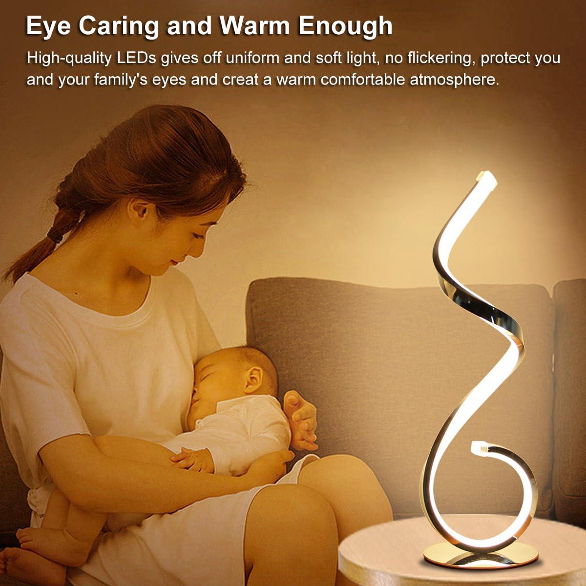 Modern Spiral LED Table Lamp, Stepless Dimmable Bedside Table Lamps for Bedroom, 10W LED Desk Lamp 3 Color Modes Desk Light Reading Office Lamps for Nightstand, Living Room- Silver