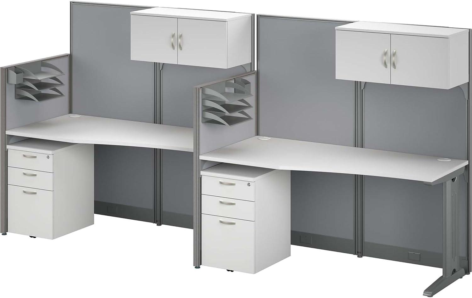 BBF Office In An Hour 2 Person Straight Cubicle Desks with Storage, Drawers, and Organizers