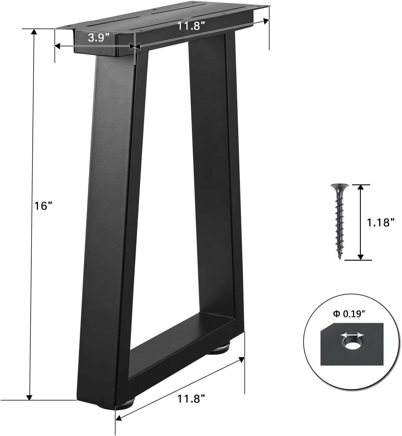 16 Inch Black Metal Trapezoid Coffee Table Legs Set