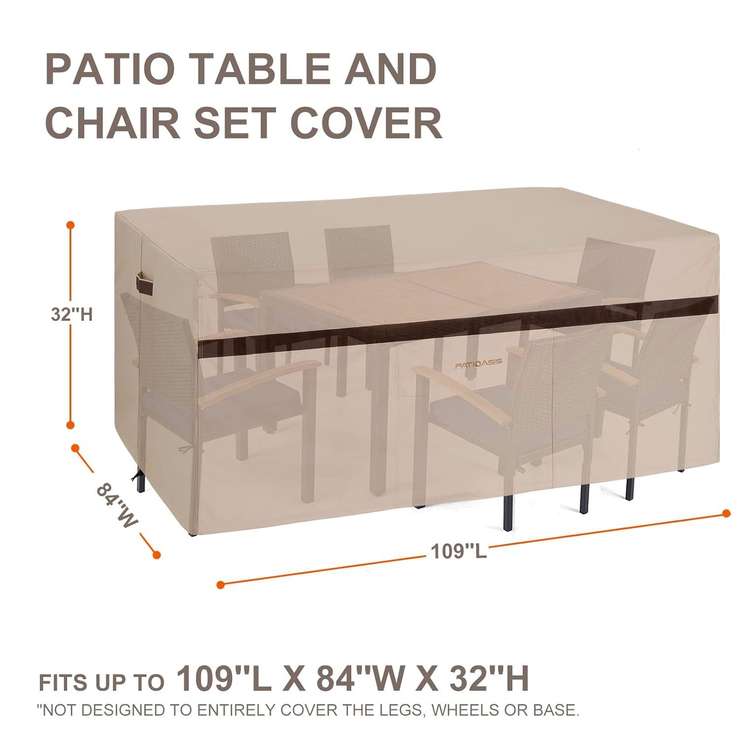 Patio Rectangular Table and Chair Set Cover 109''L Waterproof Outdoor Furniture Covers 600D Durable UV Resistant Windproof Large Lawn Patio Dining Oval Table and Chair Covers High Top Table Cover