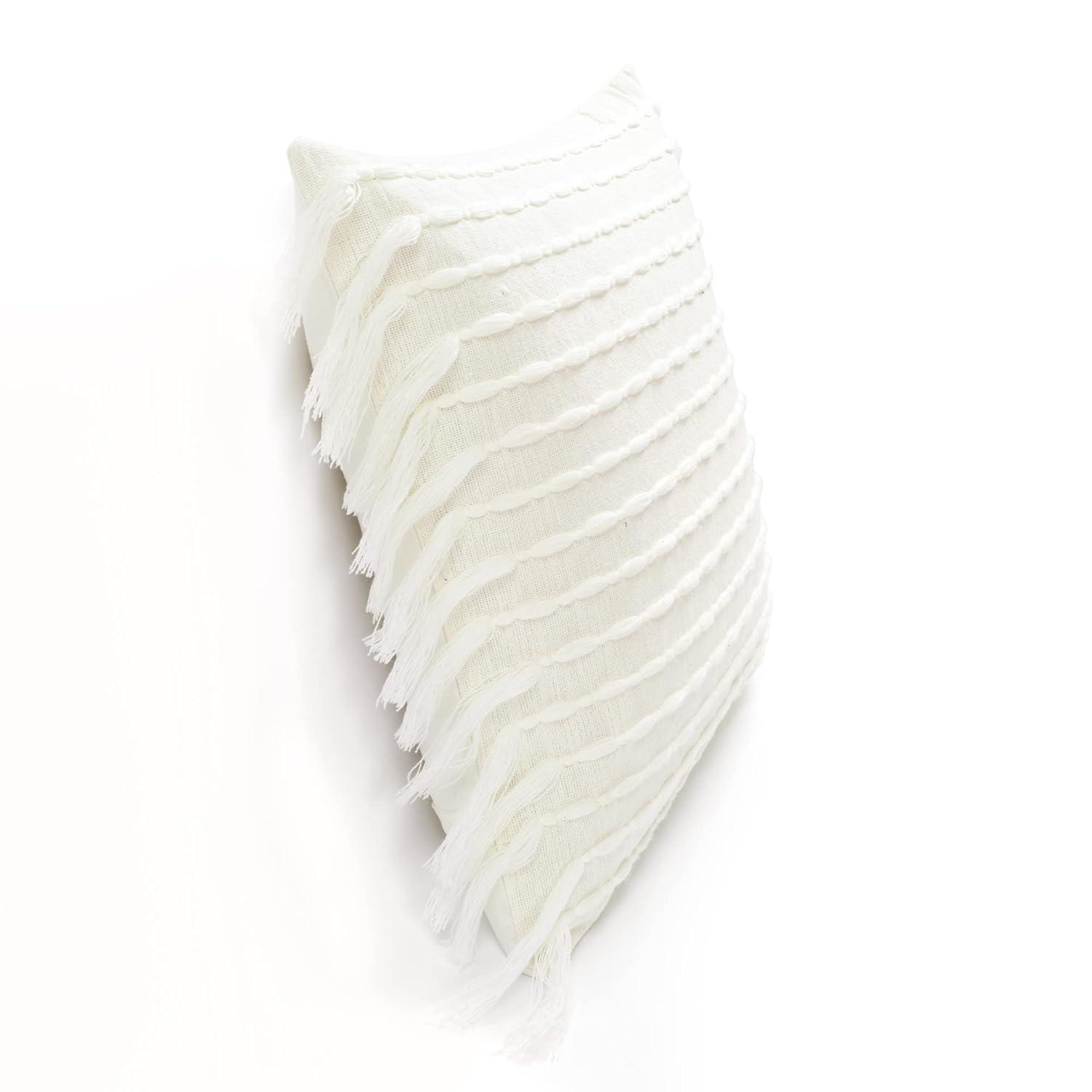 Lush Decor 20 in x 20 in White Stripes Cotton Blend Decorative Pillow Cover