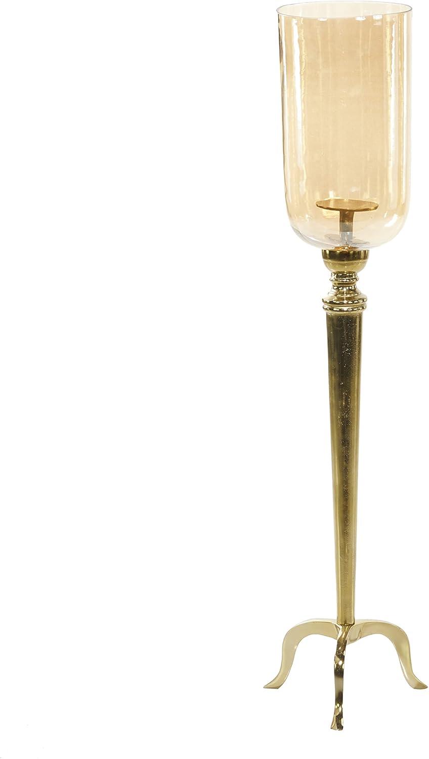 DecMode Gold Aluminum Single Candle Hurricane Lamp