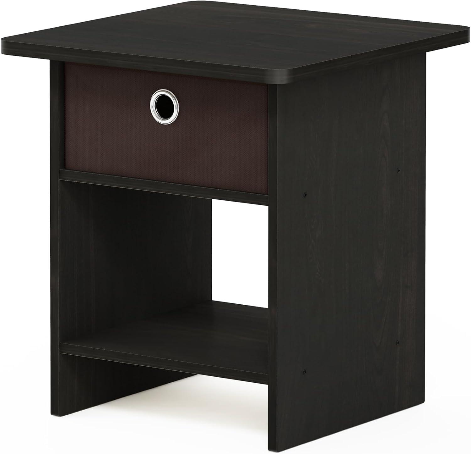 Espresso Brown Rectangular Wood End Table with Drawer