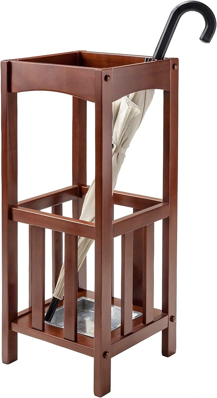 Walnut Wood Umbrella Stand with Metal Tray