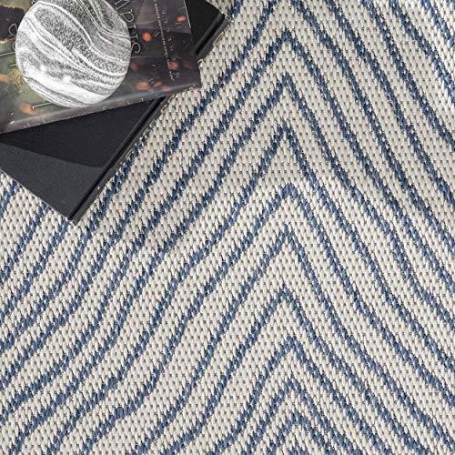 Dunham Abstract Indoor/Outdoor Area Rug for Living Room Patio Deck Front Porch Kitchen, Blue/Ivory