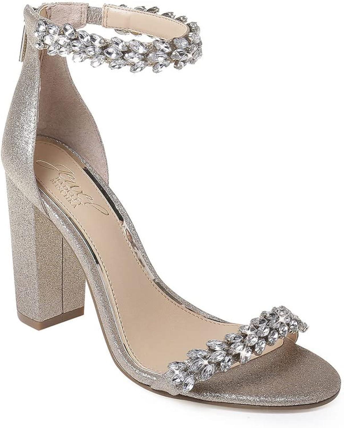 Mayra Evening Ankle Strap High Heel in Glittering Gold Satin