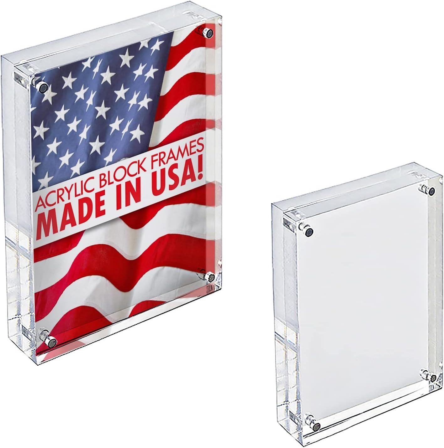 Azar Displays Clear Acrylic Magnetic Photo Block Frame Set with 4x6 and 5x7 size Frames