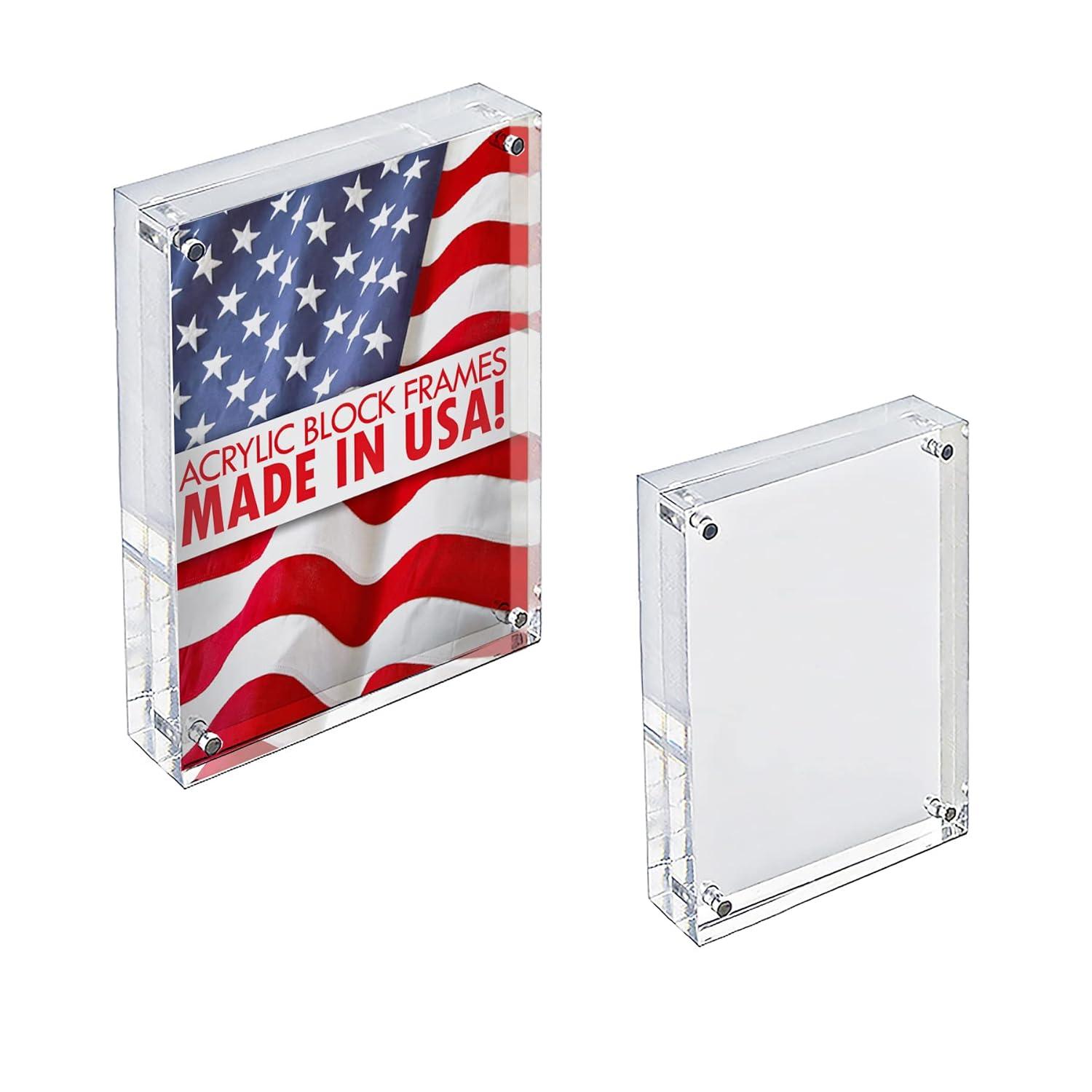 Azar Displays Clear Acrylic Magnetic Photo Block Frame Set with 4x6 and 5x7 size Frames