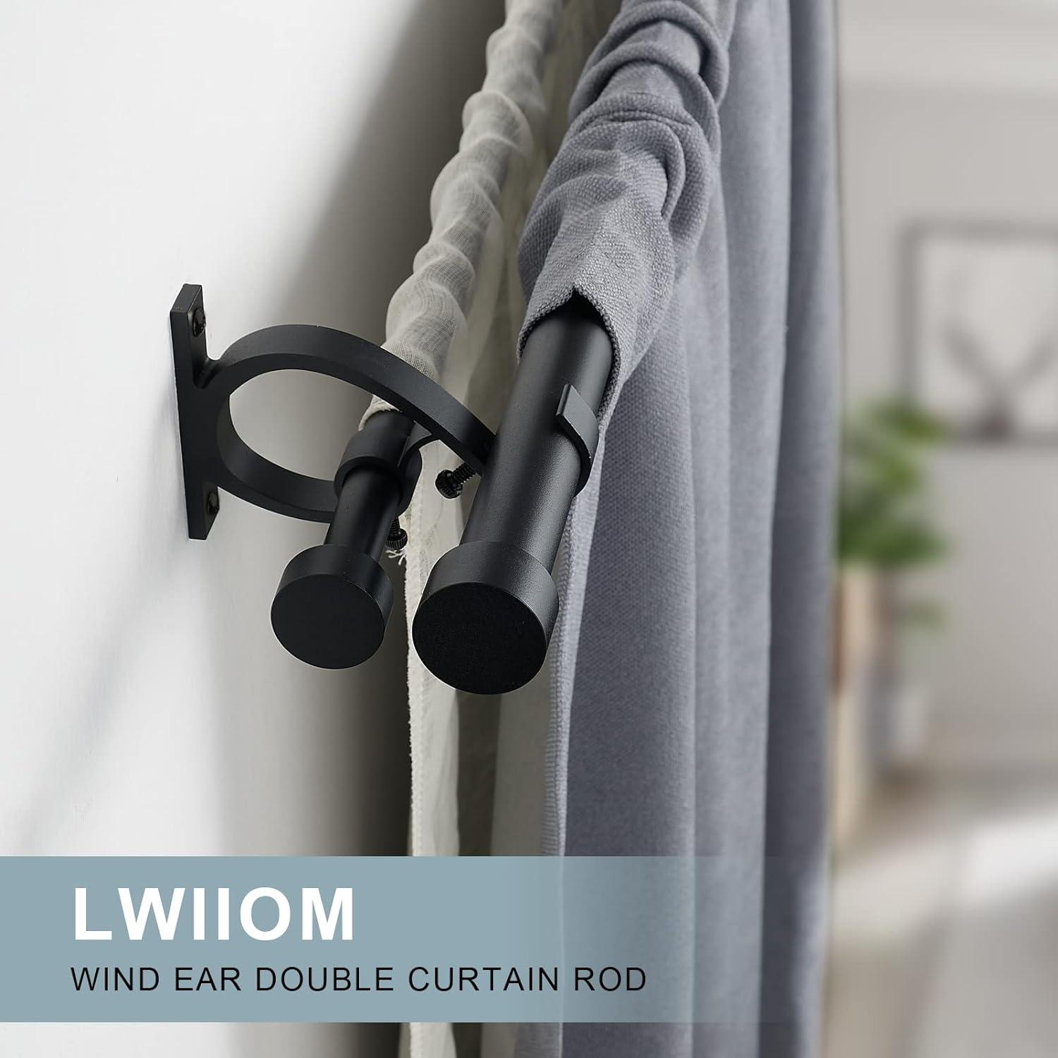 Exclusive Home 36"-72" Topper Double Curtain Rod - Matte Black: Adjustable Iron Set, 25 lb Capacity, Flat Cap Finial