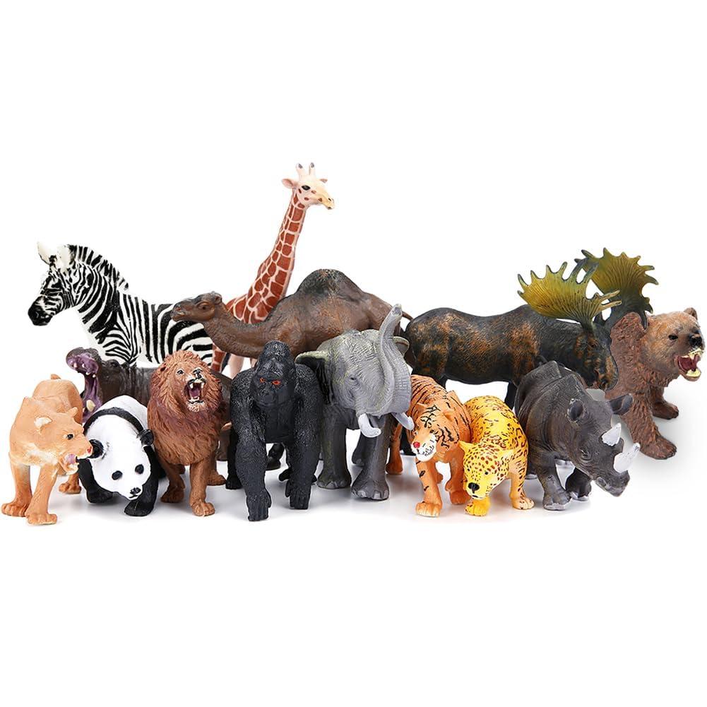 bolzra 6.3'' Birthday Wild Zoo Animals Figurine, Set of 12