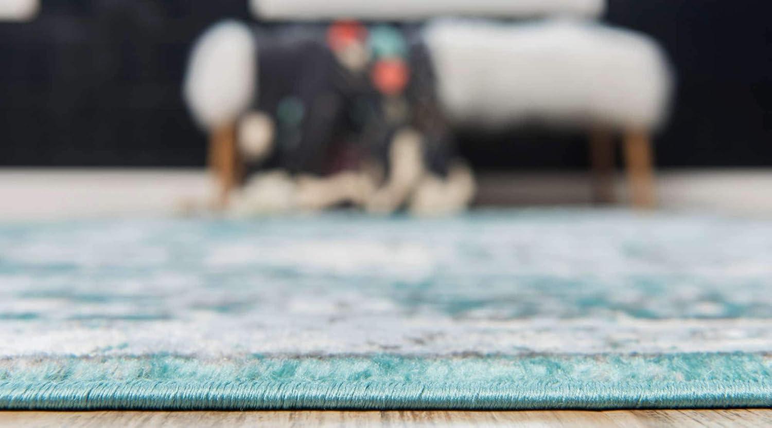 Unique Loom Sofia Collection Area Rug - Salle Garnier (6' 1" x 9' Rectangle Turquoise/Blue)