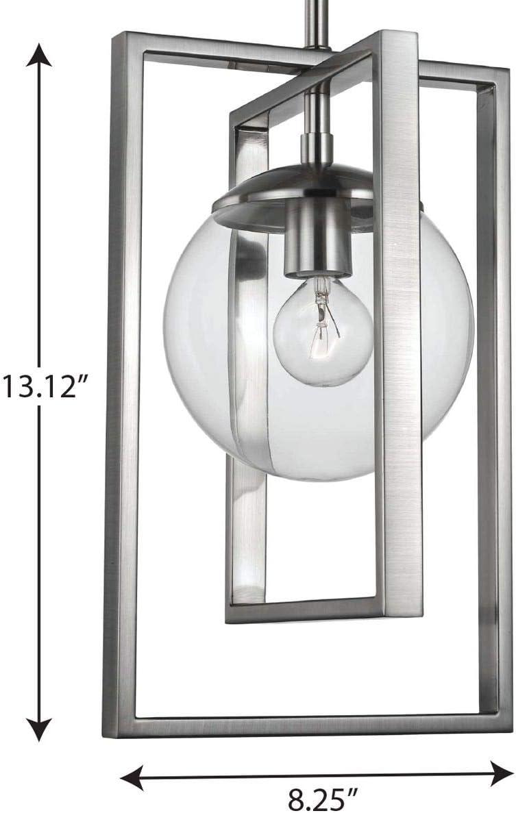 Progress Lighting Atwell 1-Light Pendant, Brushed Nickel, Clear Globe Shade