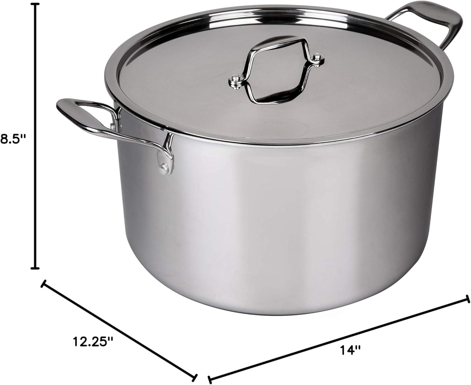 16 Quart Polished Stainless Steel Stock Pot with Lid