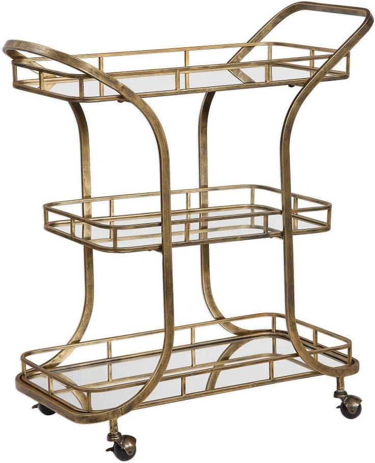 Uttermost Stassi 33" Wide Antiqued Gold Serving Bar Cart