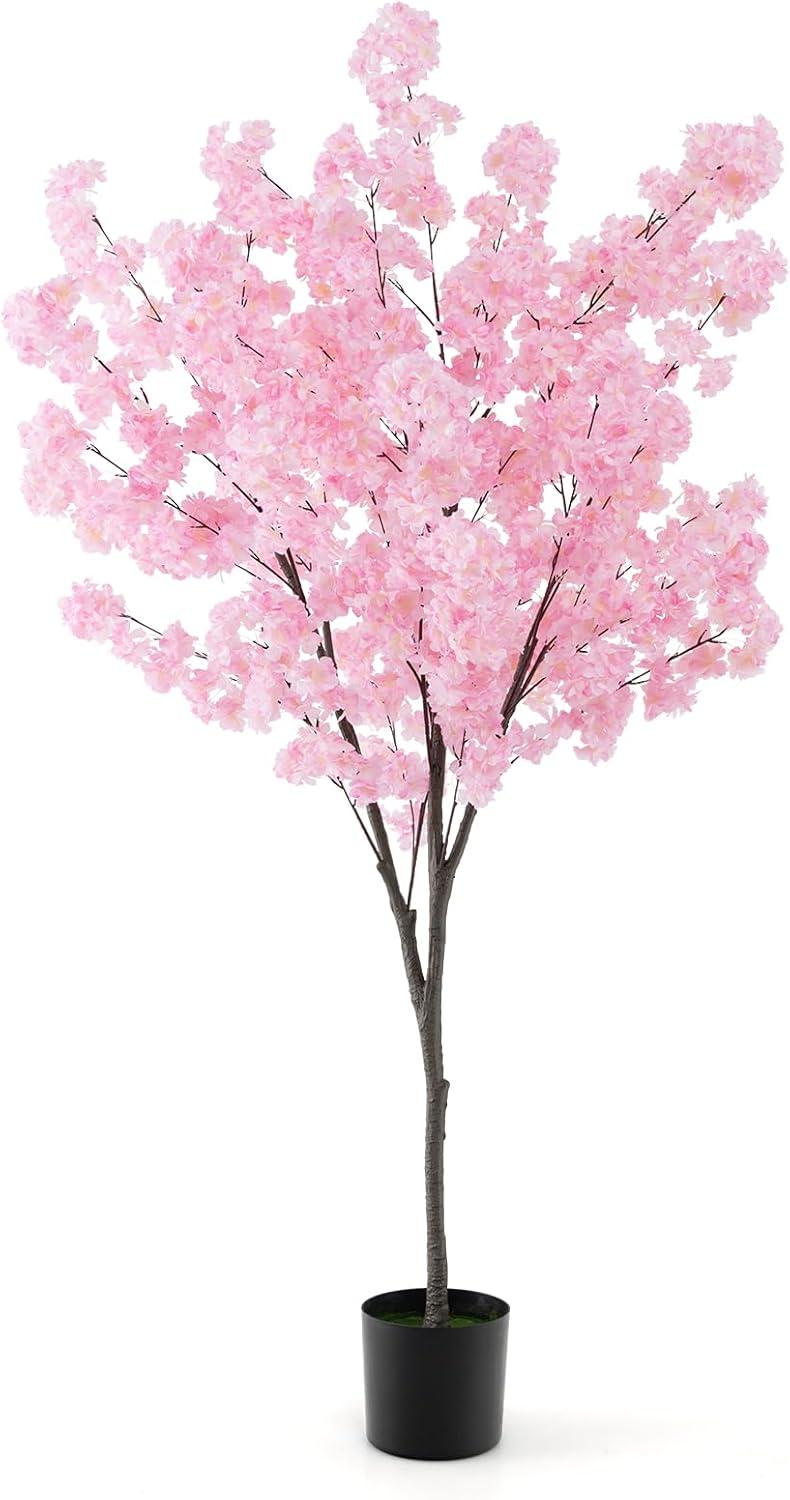Spaco 6.5 FT Tall Artificial Cherry Blossom Tree with 1170 Pink Flowers, Artificial Cherry Blossom Tree with Stable Structure, Versatile Artificial Cherry Blossom Tree for Indoor and Outdoor, Pink