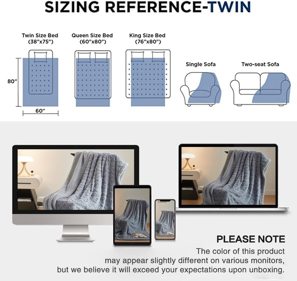 PU MEI Sherpa Throw Blanket for Couch Sofa 60”*80”- Fleece Tufted Fuzzy Soft Cozy Blanket for Bed, Thick Warm Blanket for All Seasons, (Dusty Blue, 60"*80")