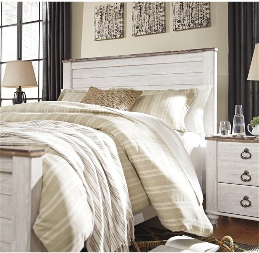 Bowery Hill Queen Size Panel Bed in Wood in White - Easy Assembly