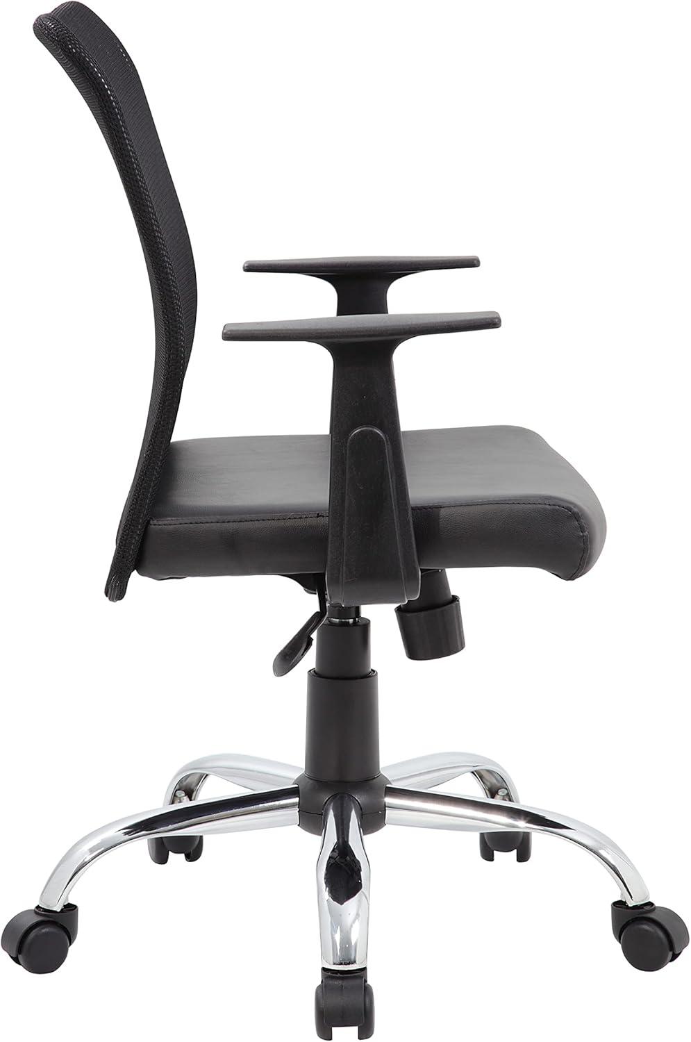 Fixed Arm Budget Mesh Task Chair Black - Boss Office Products: Chrome Base, Pneumatic Lift, Locking Tilt Control