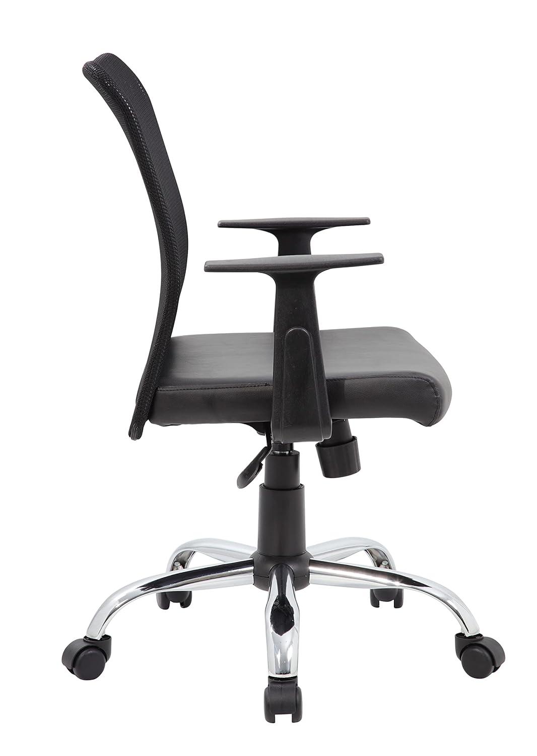 Fixed Arm Budget Mesh Task Chair Black - Boss Office Products: Chrome Base, Pneumatic Lift, Locking Tilt Control