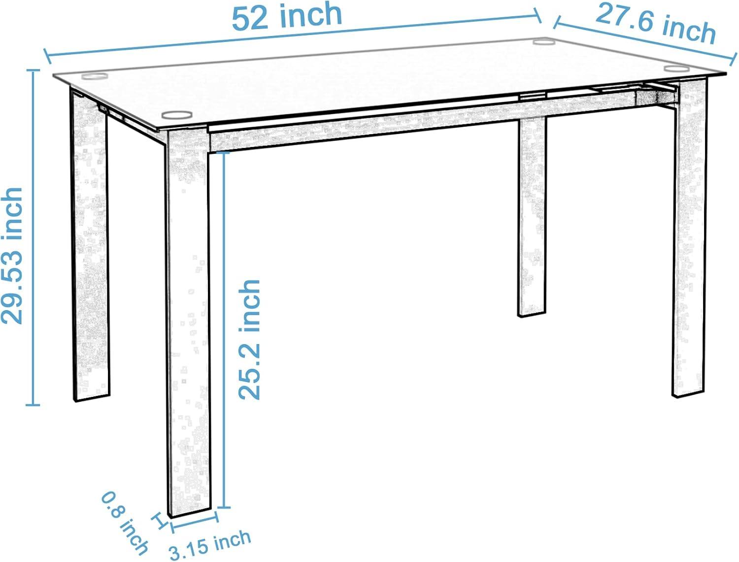 Modern Tempered Glass Black Dining Table - Rectangular Metal Legs for Living Room and Kitchen