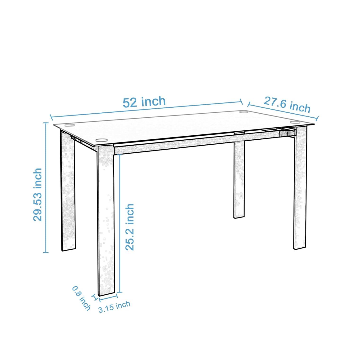 Modern Tempered Glass Black Dining Table - Rectangular Metal Legs for Living Room and Kitchen
