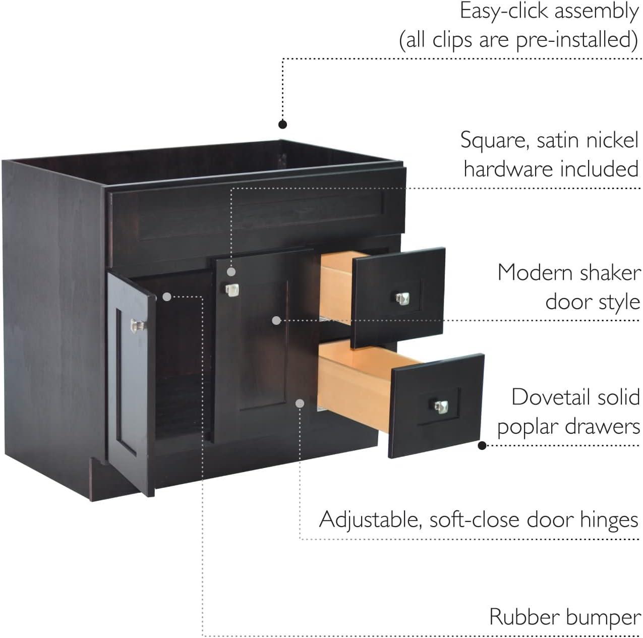 Design House Brookings 36 Inch Bathroom Vanity, Ready to Assemble, Solid Wood, Sherwin Williams – Design House, 587097