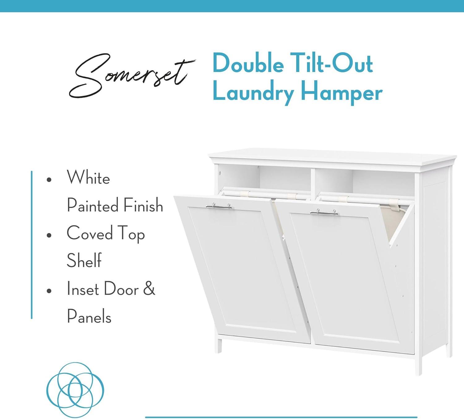 RiverRidge Somerset Double Tilt-Out Laundry Hamper Cabinet with Removable Cloth Storage Bags - White