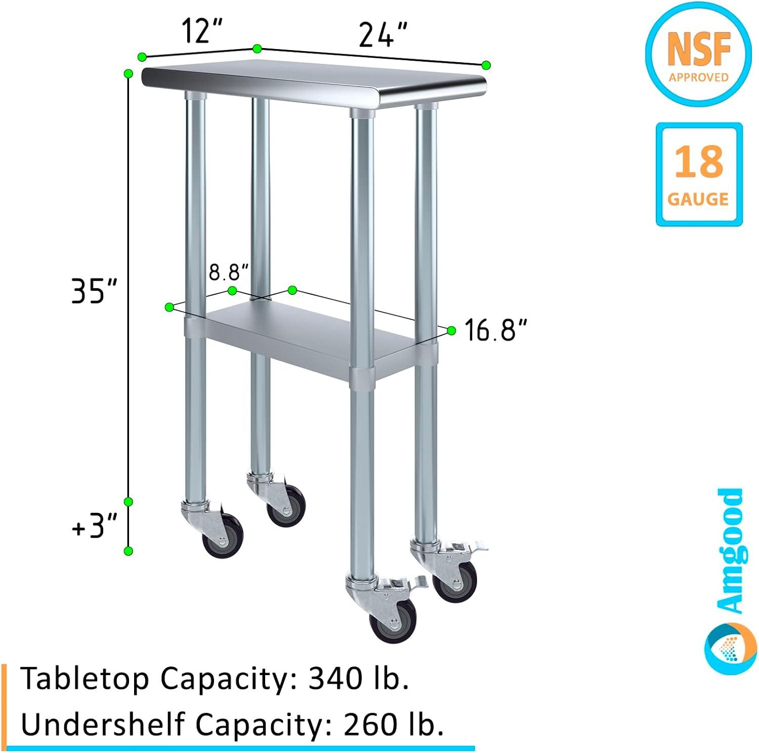 Amgood 24 in. x 18 in. Stainless Steel Table With Wheels