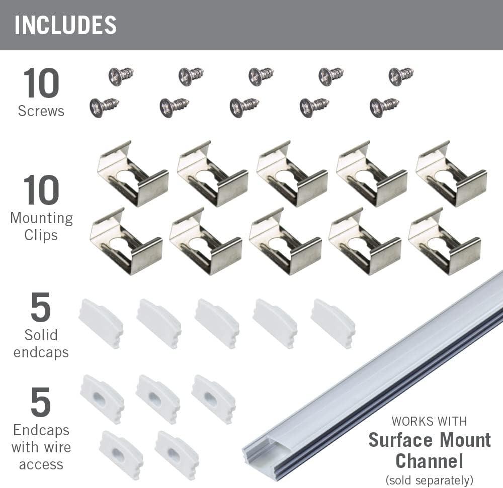 Accessory Packs for LED Tape Light Mounting Channels, Surface Mount, White