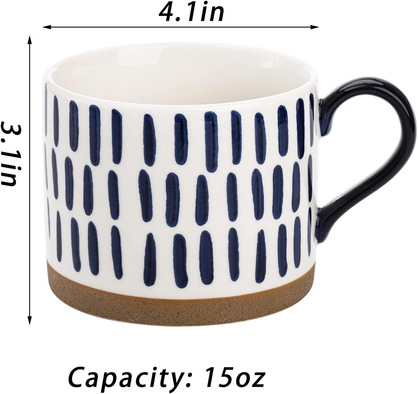 Set of 4 White and Blue Hand Painted Ceramic Coffee Mugs