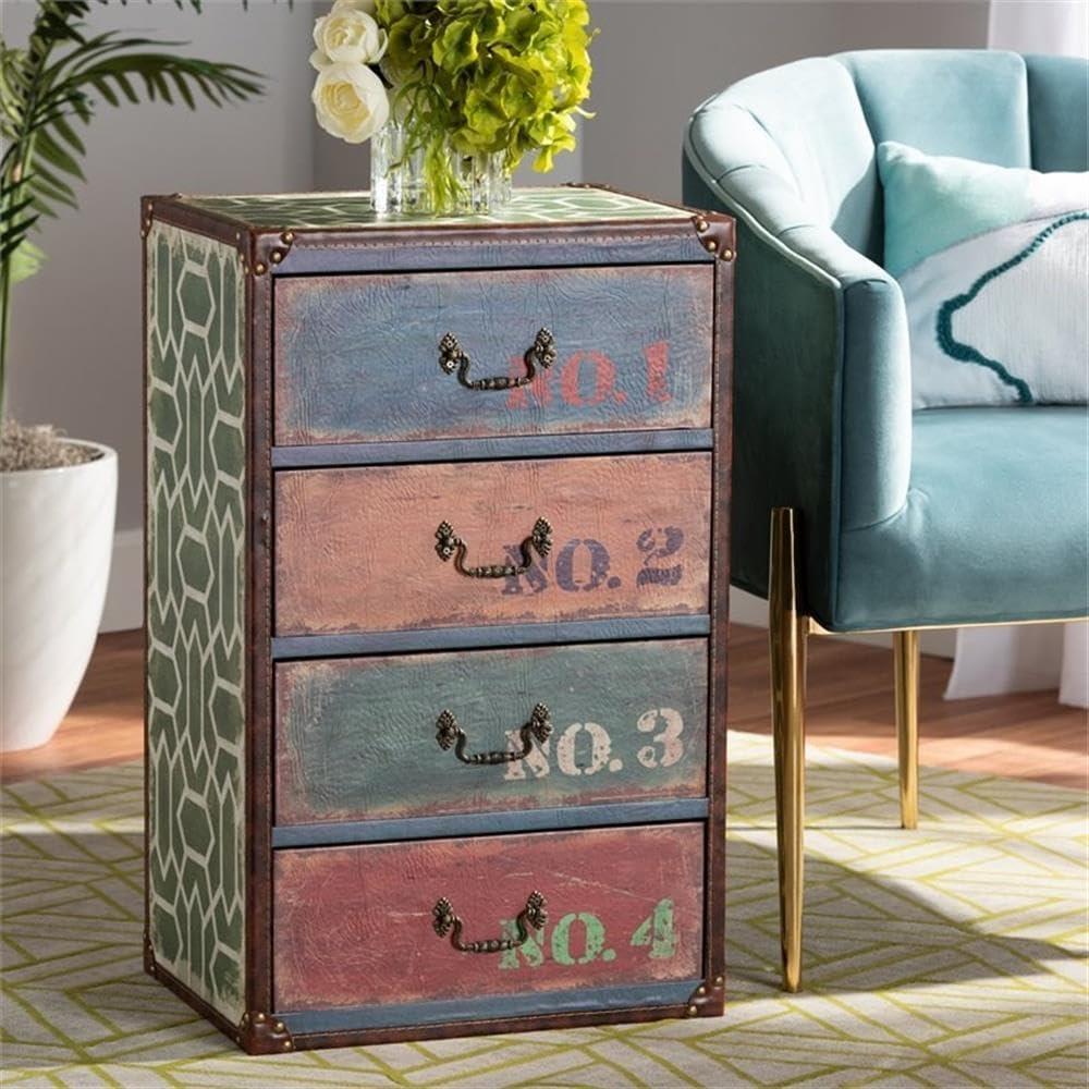 Bowery Hill Traditional 4-Drawer MDF Wood Accent Storage Chest in Multi-Color