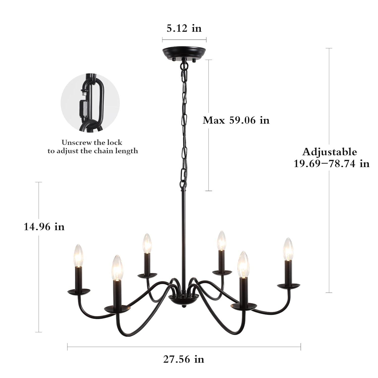 Black Chandelier 6-Light Chandeliers for Dining Room Rustic Farmhouse Chandelier Modern Kitchen Light Fixtures Ceiling Chandeliers Light Fixture for Living Room, Foyer, Bedroom, Hallway,