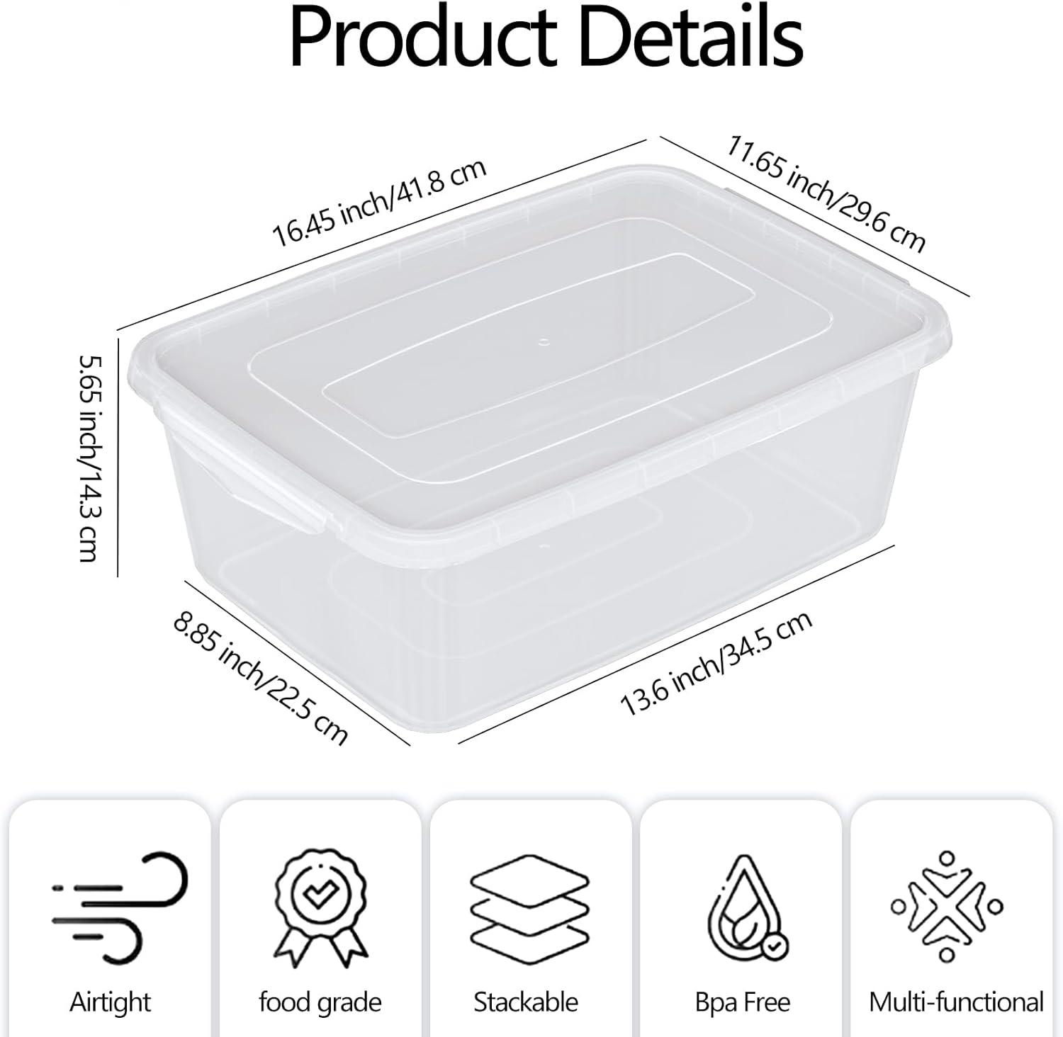 Zopnny 2-Pack Plastic Containers Box with Latching Lid, Stackable Nestable Storage Bins, Clear Pizza Dough Proofing Box, 16 Quart